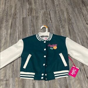 Justice Teal and White Striped Jacket